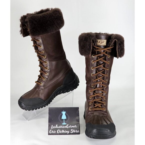 UGG Shoes - UGG Adirondack Women's Brown Leather & Fur Tall Lace-Up Boots Size 6 313